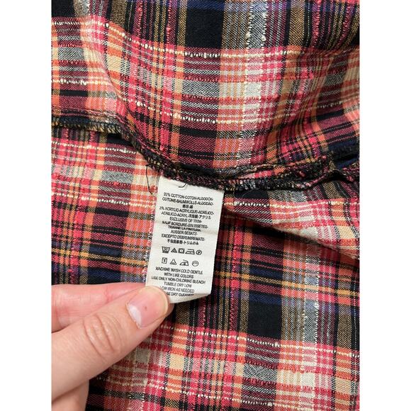 Free People Dark Pink Textured Cotton Plaid Button-Down Shirt Dress Size L - Picture 4 of 5
